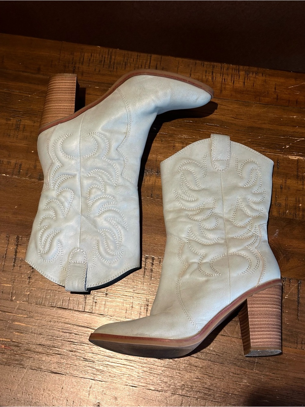 Leather Cowgirl Boots in Light Blue